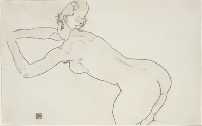 Ženský akt klečící a předklánějící se doleva, 1918