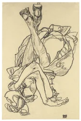 Dívka ležící na zádech se zkříženýma rukama a nohama, 1918