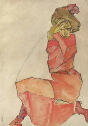 Klečící žena v oranžovočervených šatech, 1910