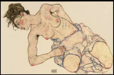 Klečící ženský polonahý akt, 1917
