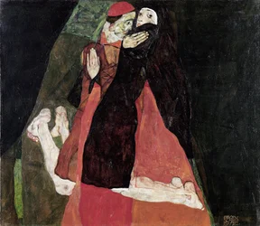 "Kardinál a jeptiška"" Obraz Egona Schieleho (1890-1918) 1912 Leopold Museum, Vídeň