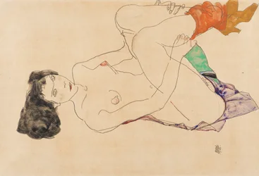 Ležící ženský akt s přitaženýma nohama, 1913