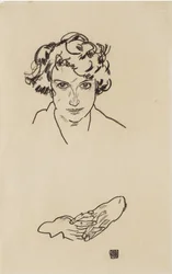 Portrét dívky, 1917 (černá pastelka na tkaném papíře)