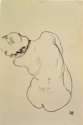 Ležící akt - pohled zezadu, 1918 (černá pastelka na papíře)