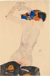 Rückenakt mit buntem Tuch Nude zezadu s barevným hadříkem, 1911.