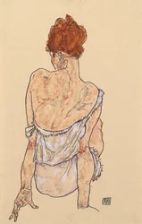 Sedící žena ve spodním prádle, pohled zezadu, 1917