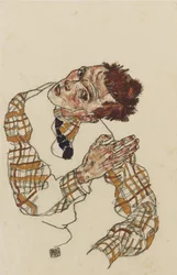 Autoportrét s kostkovanou košilí, 1917