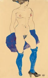 Stojící žena s botami a punčochami, 1913