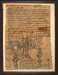 Ukřižování z koptského magického textu ze 6. století, Or 6796 (4), 475-525 n. l. (papyrus)