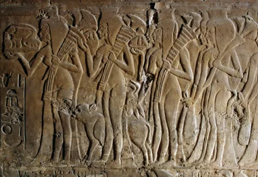 Basreliéf z hrobky Maii, Tutanchamonovy vlhké chůvy, Sakkára, Egypt, Egyptská civilizace, Nová říše, Dynastie XVIII, Detail
