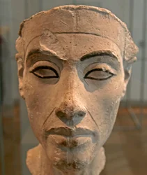 Busta Nefertiti (c1370-c1330 př.nl) Velká královská manželka (hlavní choť) egyptského faraona Achnatona. Nefertiti a její manžel byli známí náboženskou revolucí. Začali uctívat jediného boha, Atona, sluneční kotouč.