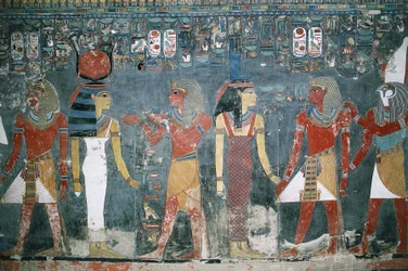 Egypt, Luxor, Údolí králů, Horemhebova hrobka, nástěnná malba