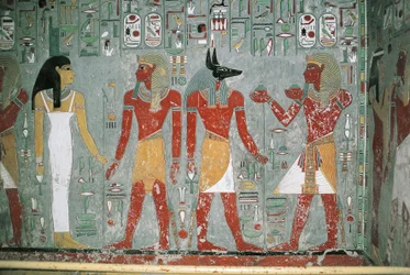 Egypt, Luxor, Údolí králů, Horemhebova hrobka, nástěnná malba