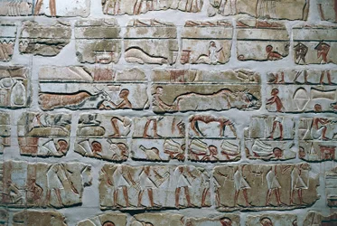 Egypt, Théby, Luzor, chrámy v Karnaku, Talatatova zeď z chrámu Amenhotepa IV.