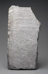 Reliéf truchlících a pohřební maso, Nová říše, cca 1340 př. n. l. (vápenec)