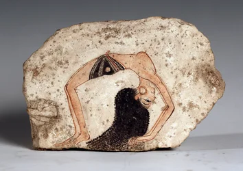 Akrobatická tanečnice, Ostrakon. Vápenec, asi 1295-1186 před naším letopočtem