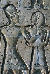 Basreliéf zobrazující faraona, Chrám Setiho I. nebo Velký chrám v Abydosu, Abydos, Egypt, Egyptská civilizace, Nová říše, 19. dynastie
