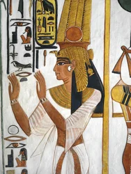 Egypt, Théby, Luxor, Údolí královen, hrobka Nefertari, přístavek předsíně, nástěnné malby, královna
