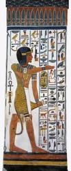 Egypt, Théby, Luxor, Údolí královen, Hrobka Nefertari, nástěnná malba boha Hora v pohřební komoře z 19. dynastie