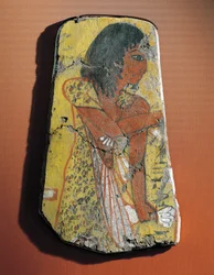 Fragment malby na citronovém dřevě zobrazující kněze při pohřebním obřadu z Egypta, Deir el-Medina
