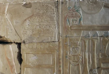 Reliéf, Chrám Ramsese II, Abydos, Egypt, Egyptská civilizace, Nová říše, Dynastie XIX (foto)