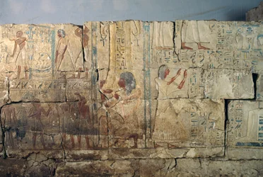 Reliéf z hrobky Netcherouymese, vysokého úředníka Ramsese II, Sakkára, Egypt, Egyptská civilizace, Nová říše, Dynastie XIX