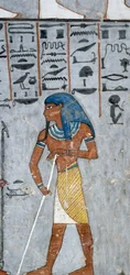 Bůh Atum, freska, pohřební komora, Hrobka Ramesse I (KV16), Údolí králů, Théby (Seznam světového dědictví UNESCO