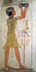 Kněz Inmutef přinášející oběť, z hrobky Ramesse IX. (vládl 1126-1108 př. n. l.), Nová říše