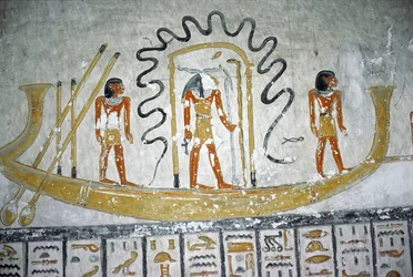 Re v nočním člunu, z hrobky Ramesse VI, Nová říše (asi 1145-1137 př.nl) (nástěnná malba)