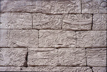 Mořské národy, námořní bitva Ramesse III., Medinet Habu, 1195-64 př. n. l., kámen