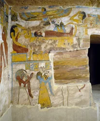 Nástěnné malby pohřební komory hrobky Pa Nentwy, oáza Bahariya, Gíza, egyptská egyptská civilizace, 26. dynastie, 663-525 př.n.l.