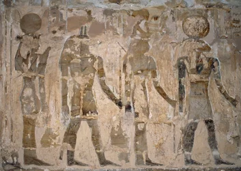 Nástěnné malby, chrám Ain El Meftla, oáza Bahariya, Gíza, Egypt, 26. dynastie (663-525 př.nl)