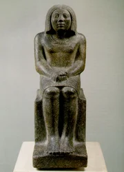 Sedící mužská postava, Egypt, anch, 3. dynastie
