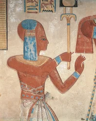 Egypt, starověké Théby, Údolí královen, malovaný reliéf mrtvého prince u hrobky Amonherkhopeshefa