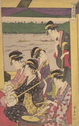 Party of Geisha v Suzumi-bune, tedy chladící lodi. Druhá scéna z lodi..., ca. 1796.