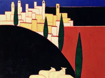 San Gimignano s ovcemi, 1999 (akryl na papíře)