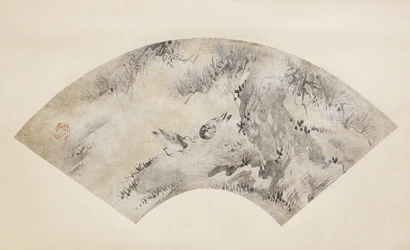 Ptáci a borovice, asi 1570-1590 (tuš a zlato na papíře)