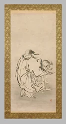 Dva Senninové, konec 16.-začátek 17. století (akvarel a tuš na papíře na podložce).
hedvábí, slonovina)