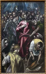 Kristus se svlékl z tuniky. Obraz Domenika Theotokopoulose Greco (1541-1614), olej na plátně, v letech 1583 až 1584 (99 x 165 cm). Španělské umění