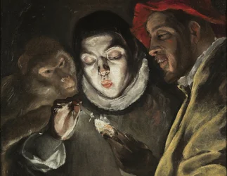 La fable - Peinture de Dominicos Theotokopoulos dit Le Greco (1541-1614), huile sur toile (50,5x63,6 cm), vers 1580 - (The Fable, olej na plátně El Greco) - Museo del Prado, Madrid (Španělsko)