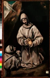 Svatý Francois z Assisi a bratr Leon (Leone) meditují o smrti, kolem 1600 (olej na plátně)