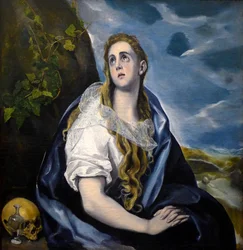 Svatá Marie Magdalena Penitente, obraz (olej na plátně kolem roku 1584, vanit) od Domenika Theotokopoulose dit The Greco (1541-1614) - Greco, Domenico Theotocopuli, zvaný El (1541-1614). Máří Magdaléna v Pokání. C. 1584. Olej na plátně. Worcester Art Museu