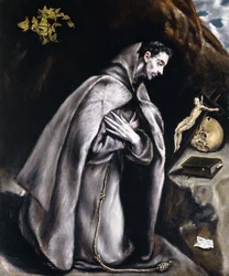 Svatý František klečící v meditaci,