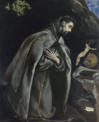 Svatý František v modlitbě před krucifixem