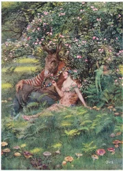 Bottom a Titania: "Pojď si sednout na tuto květinovou postel" (litho)