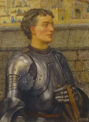 „Sir Lancelot šel nejprve za velvyslancem, aby ji přivedl, a ona ho vzala za krále“ (tužka, akvarel a tělová barva na papíře)