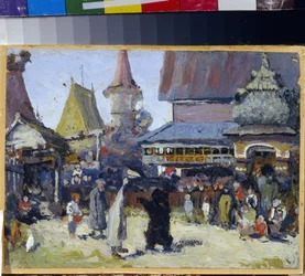 Knížecí dvůr. (Knížecí dvůr). Krotitel medvědů v Moskevském velkovévodství v době potíží (1598-1613). Obraz Eleny Dmitryevny Polenové (1850-1898), olej na plátně