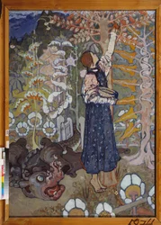 Un conte de fairy (La belle et la bete) - Pohádka (Dívka a zvíře) - Obraz Eleny Dmitryevny Polenové (1850-1898), olej na plátně