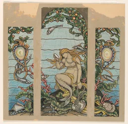 Kresba, "The Mermaid Window", návrh vitrážového okna pro rezidenci A. H. Barneyho, New York, NY, 1882