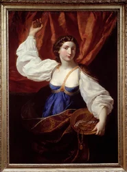 Liberality Mladá žena drží tác plný zlata a šperků. Obraz Elisabetty Sirani (1638-1665) Nimes 17. století, Muzeum výtvarných umění